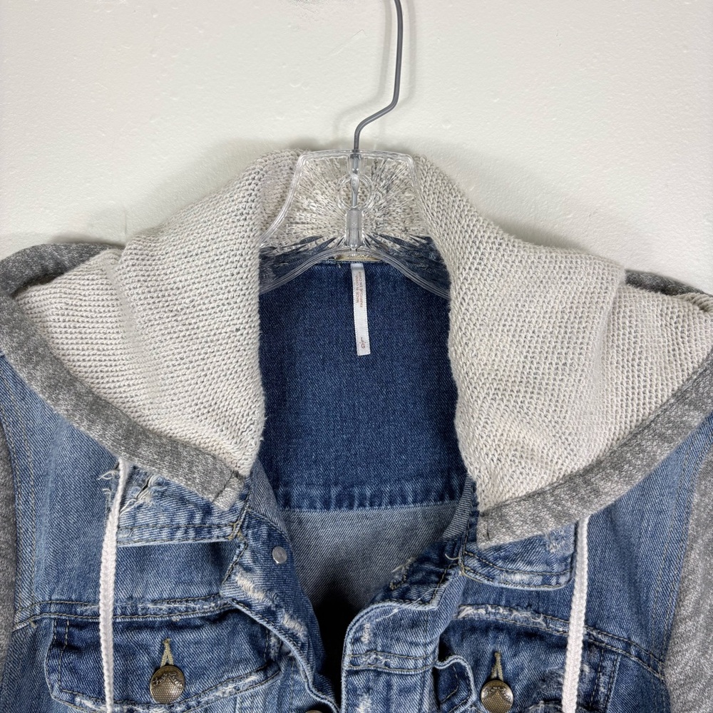 Free People Denim Jacket Women’s Hooded - Picture 5 of 12